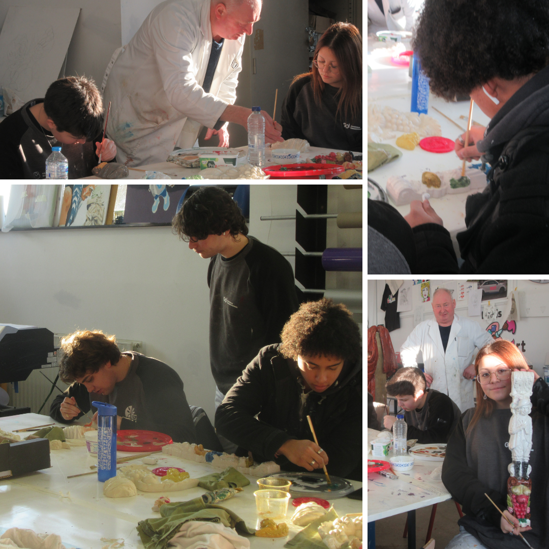 Schildersleerlingen leren polychromeren, vergulden en bladgoud aanbrengen tijdens workshops ‘specialisatie oude schildertechnieken’