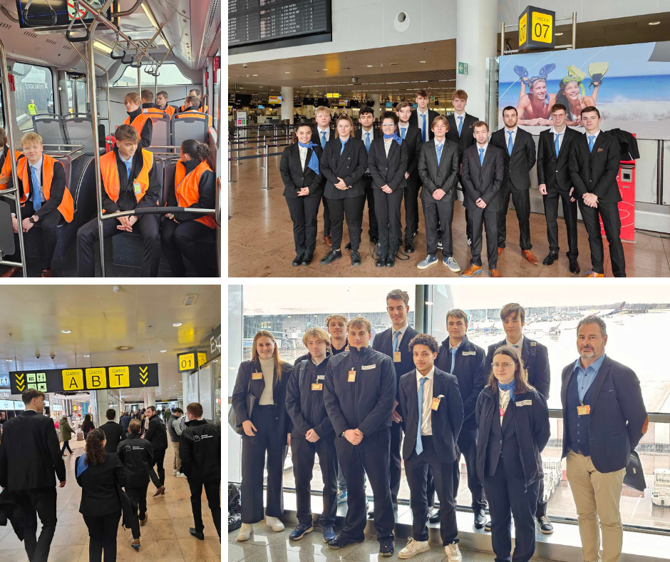 Leerlingen ‘Maatschappelijke veiligheid’ krijgen op de luchthaven van Zaventem uitleg over de afwisselende job als bewakingsagent bij Brussels Airport