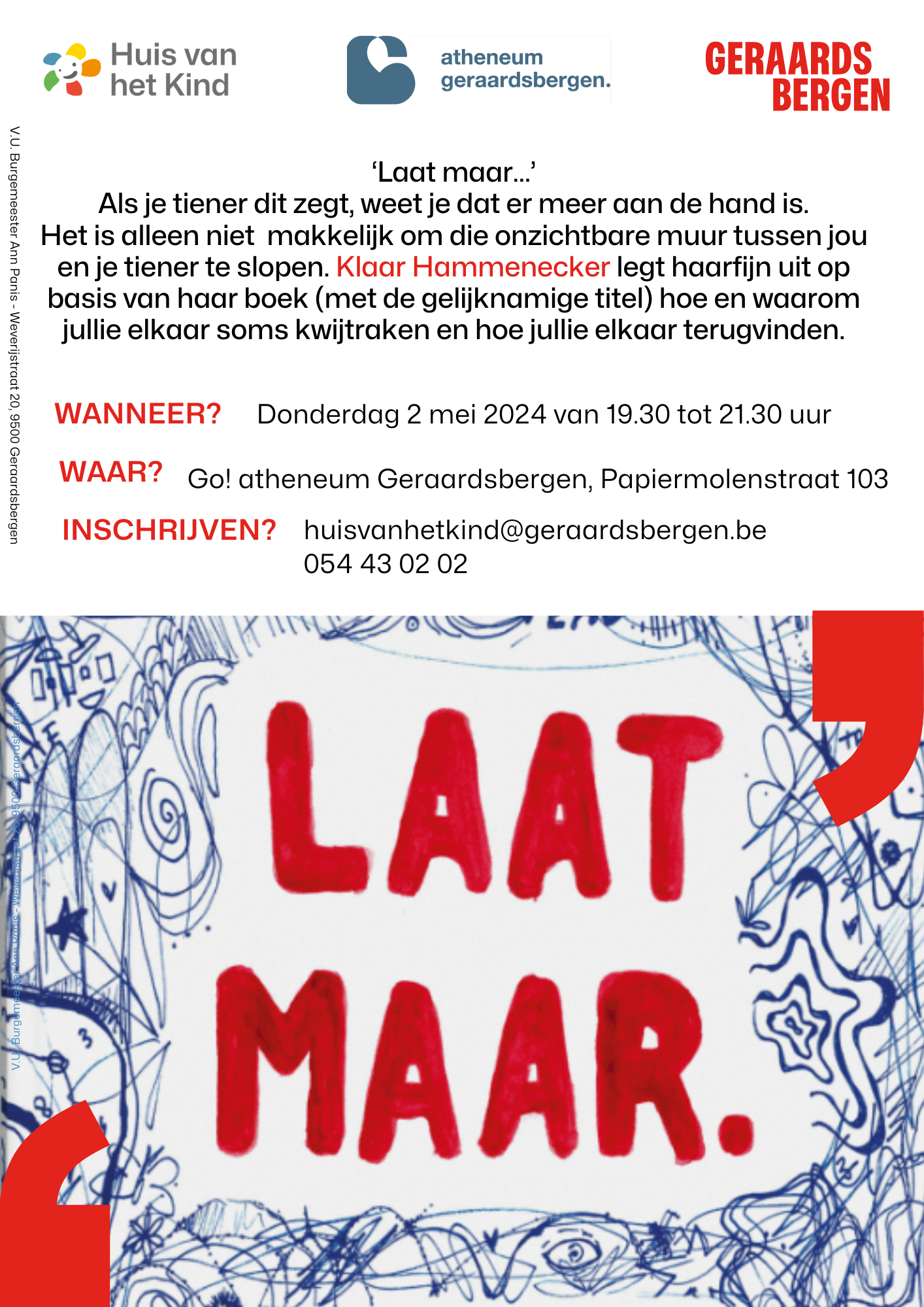 Interessante gratis lezing met auteur Klaar Hammenecker over communiceren met tieners op de campus van GO! atheneum Geraardsbergen